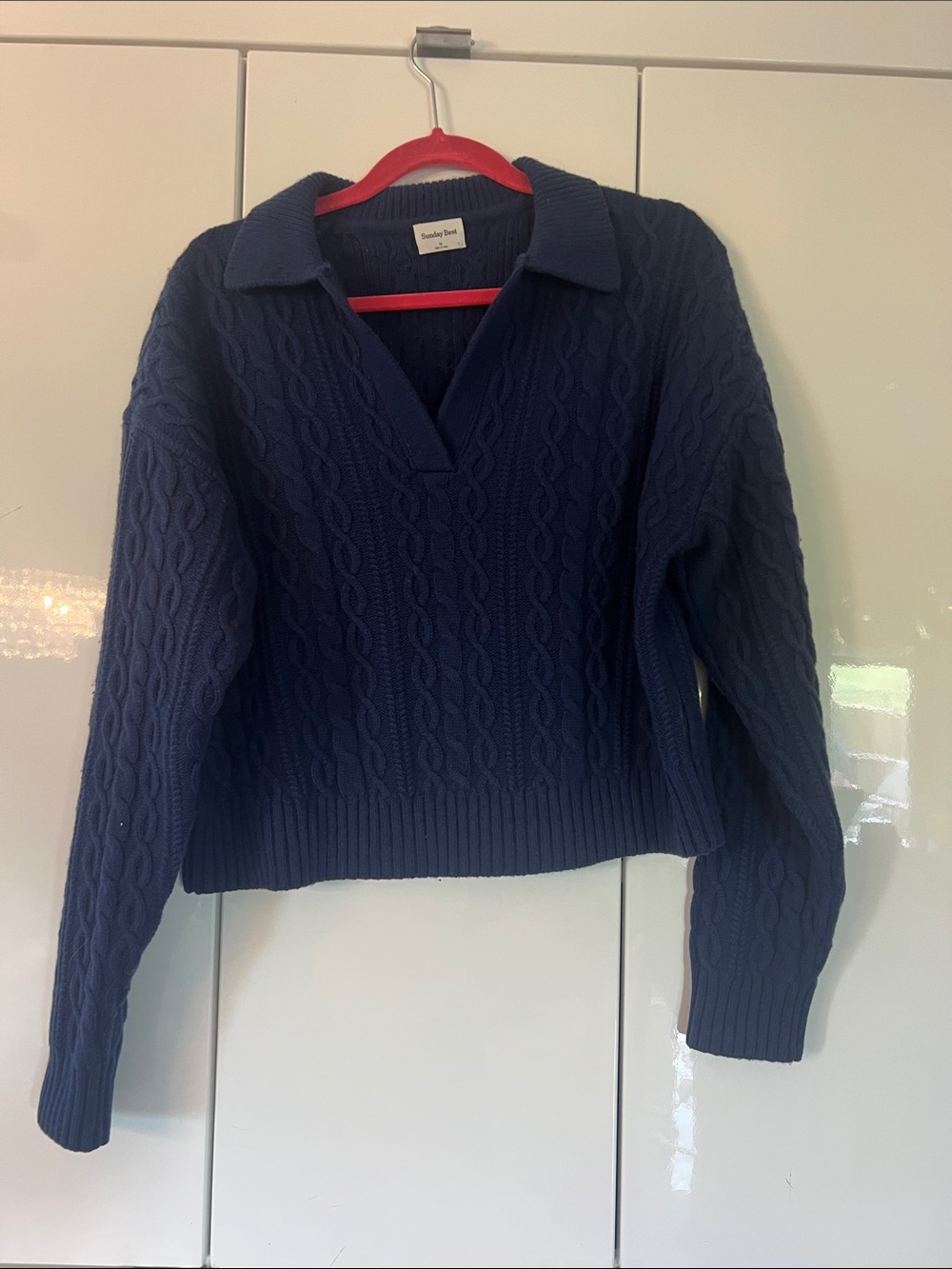 Sunday Best Navy Cable-Knit V-Neck Sweater aritzia